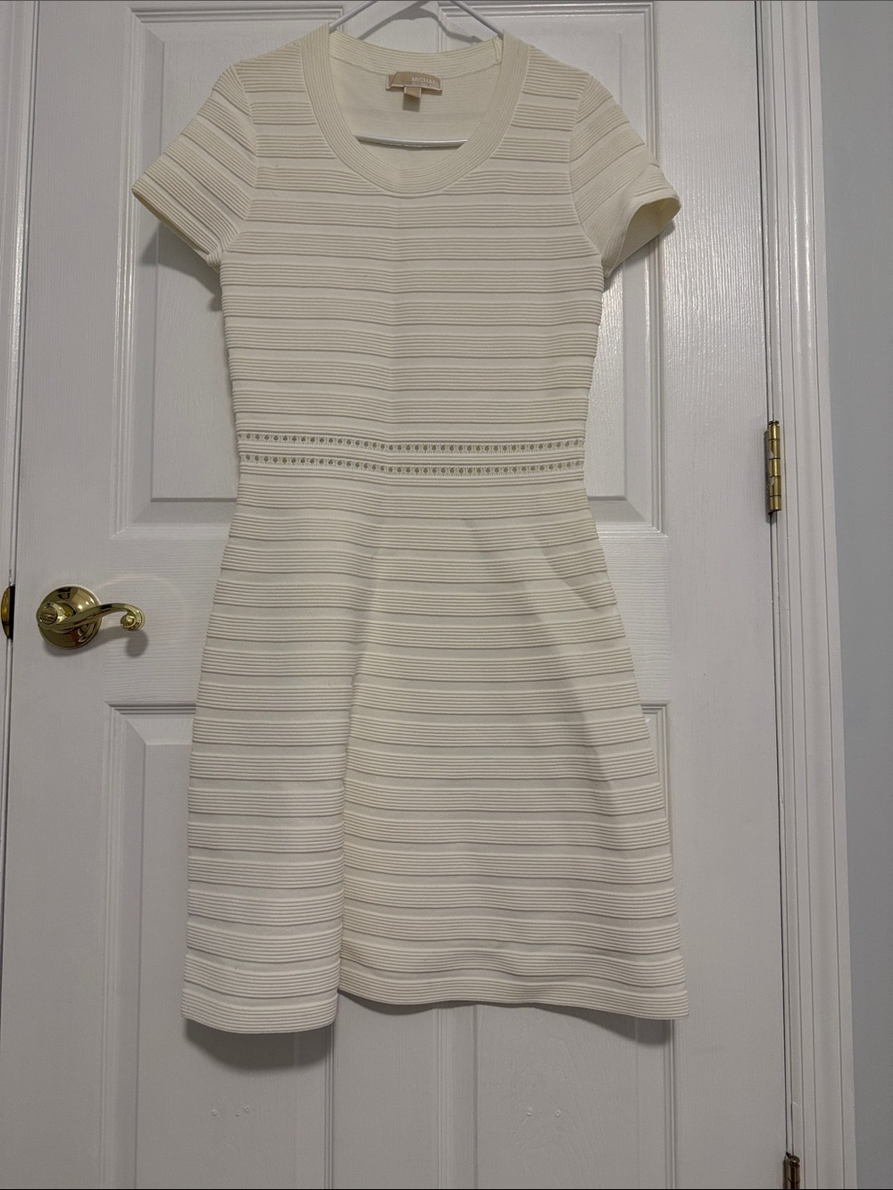 Michael Kors Cream Textured Short-Sleeve Fit & Flare Dress